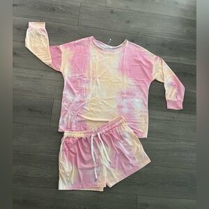NWOT Leo Rosi Pink and Peach Tie Dye Longsleeve Short Set Size 2X